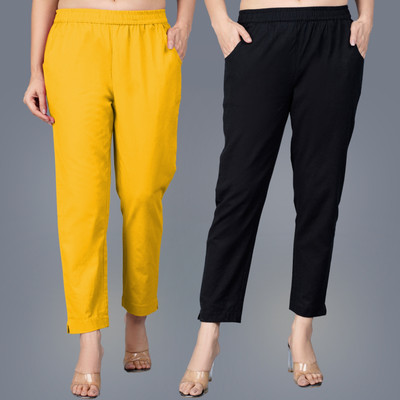 QuaClo Regular Fit Women Yellow, Black Trousers
