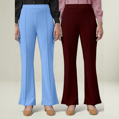jenile stoor Loose Fit Women Light Blue, Maroon Trousers