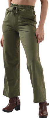 Kraus Jeans Women Olive Pink Loose Straight Jeggings Loose Fit Women Light Green Trousers