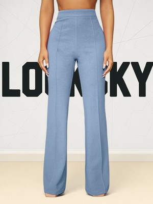 Trendofnaari Loose Fit Women Light Blue Trousers