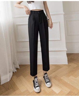 radha fashion Straight Fit Women Black Trousers