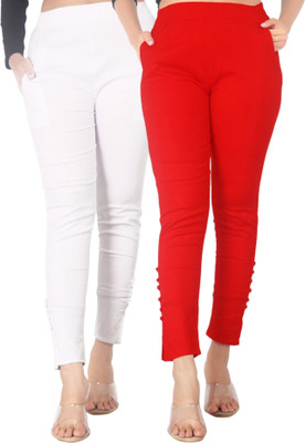 DKD Slim Fit Women White, Red Trousers