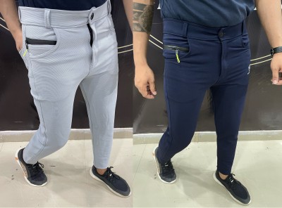 We Perfect Slim Fit Men Grey, Blue Trousers