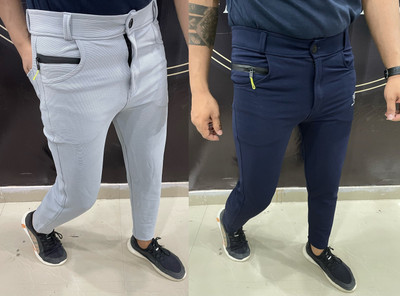 We Perfect Slim Fit Men Grey, Blue Trousers