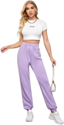 CLOTHINK India Regular Fit Women Purple Trousers