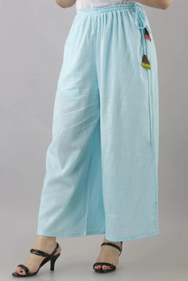 KANCHUK Flared Women Light Blue Trousers
