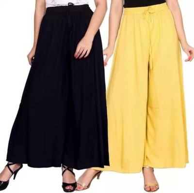 PLAZZO-PAIR Flared Women Blue, Yellow Trousers