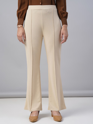 SENGROW Flared Women Cream Trousers