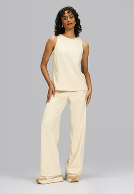 BlissClub RibSupreme Wide Leg Pants - Regular Relaxed Women Beige Trousers