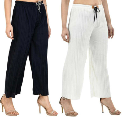 MODERNSSHOP Relaxed Women Dark Blue, White Trousers