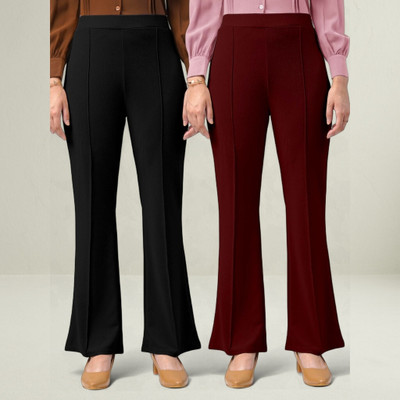 Anitafashion Loose Fit Women Black, Maroon Trousers
