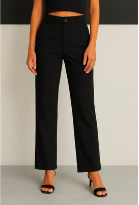 CAVIORA Straight Fit Women Black Trousers