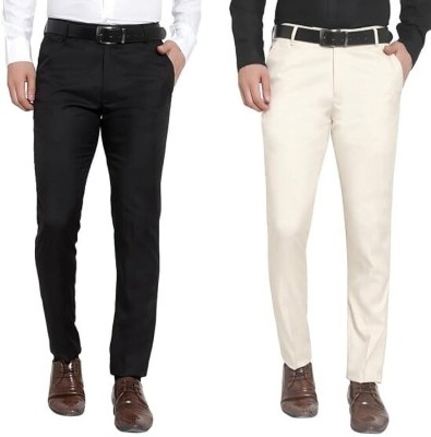 GhabaCreation Regular Fit, Slim Fit Men Multicolor, Black, Cream Trousers