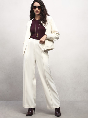 VERO MODA Straight Fit Women Cream Trousers