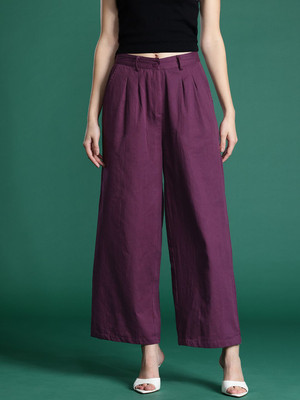 Dressberry Regular Fit Women Purple Trousers