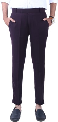 Think Lavish Slim Fit Men Purple Trousers