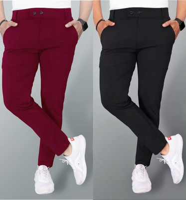 Vimla Textile Regular Fit Men Maroon, Black Trousers