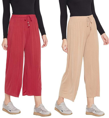 Khdijh Creation Regular Fit, Comfort Fit Women Maroon, Beige Trousers