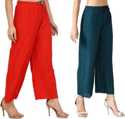 GLADLY Straight Fit Women Red, Blue Trousers