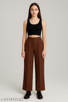 RUNNERIO Regular Fit Girls Brown Trousers