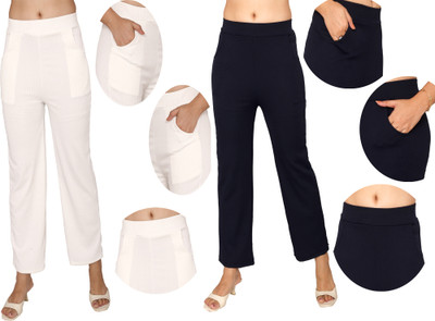 Fashion Bazaar Regular Fit Women White, Dark Blue Trousers