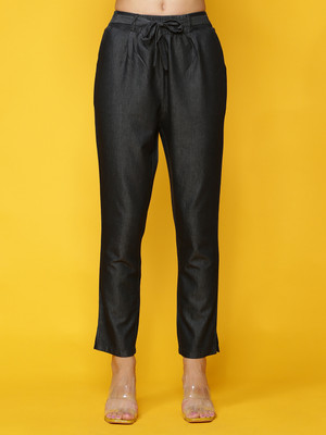 NOVIO Denim Pant Regular Fit Women Black Trousers