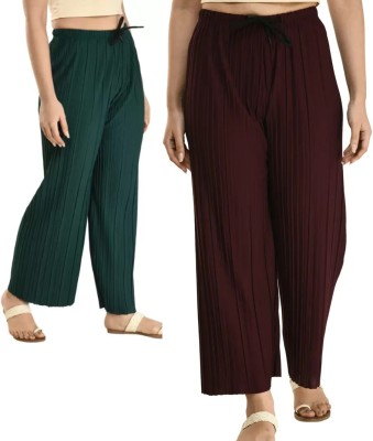 TUSIFASHION Relaxed Women Maroon, Green Trousers