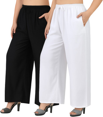 4K FASHION Loose Fit Women Black, White Trousers