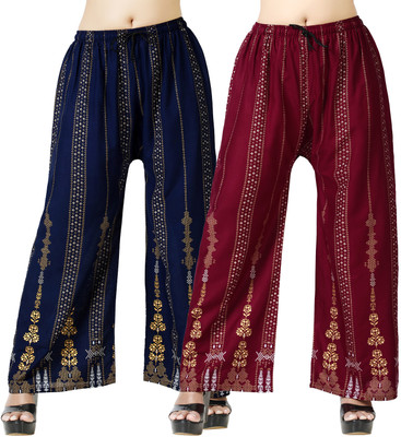 Lasafiya Regular Fit Women Blue, Maroon Trousers