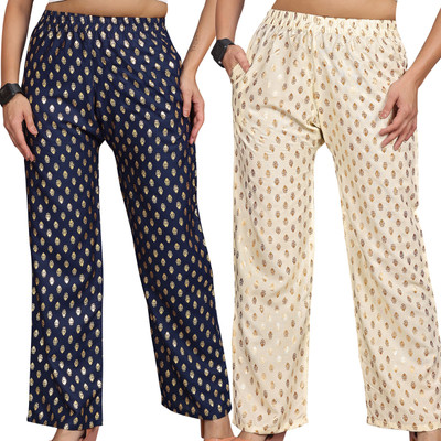 Anti Wrinkle Designer Regular Fit Women Multicolor Trousers