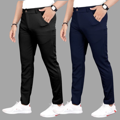 We Perfect Slim Fit Men Black, Blue Trousers