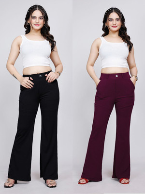 NJFAB Relaxed Women Black, Maroon Trousers