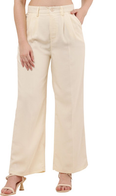 CLOTHINK India Regular Fit Women Beige Trousers