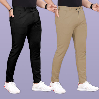 GIBBONTE Slim Fit Men Black, Khaki Trousers