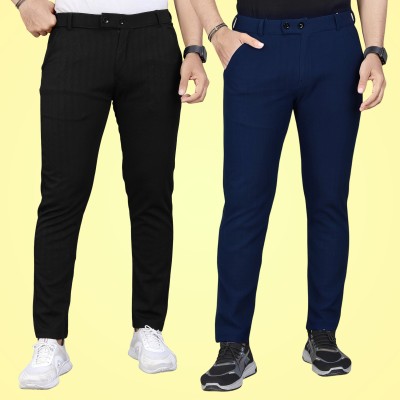 GIBBONTE Regular Fit Men Black, Blue Trousers