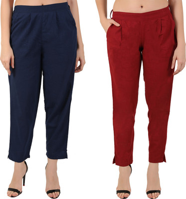 Me Craft Regular Fit Women Dark Blue, Maroon Trousers