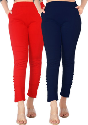 DKD Slim Fit Women Red, Dark Blue Trousers