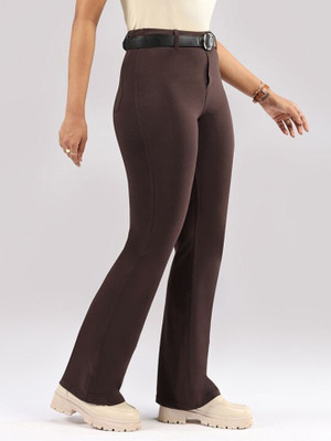 BlissClub AM:PM Cotton Flare Pants, Lite - Tall Regular Fit Women Brown Trousers