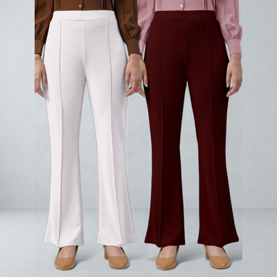 nitafashion Comfort Fit, Regular Fit Women White, Maroon Trousers