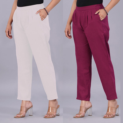 VENITYWAVE Regular Fit Women White, Maroon Trousers