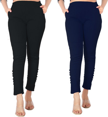 DKD Slim Fit Women Black, Dark Blue Trousers