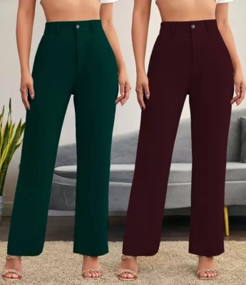 City Fashion Regular Fit Women Dark Green, Maroon Trousers
