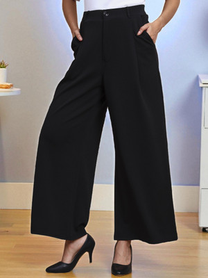 fithub Flared Women Black Trousers