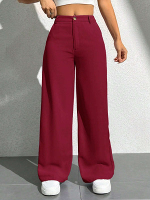 NJFAB Regular Fit Women Maroon Trousers