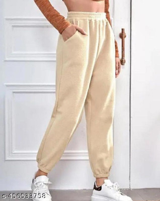 CLOTHINK India Regular Fit Women Beige Trousers