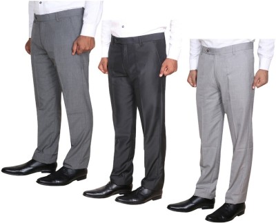 IndiWeaves Regular Fit Men Grey, Black Trousers