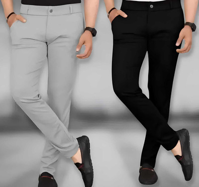 CKVARIYA Regular Fit Men Grey, Black Trousers
