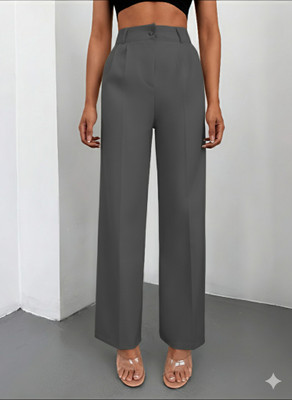 LEDGE & EDGE Straight Fit Women Grey Trousers