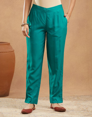 Fabindia Regular Fit Women Green Trousers