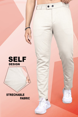INDICLUB Slim Fit Men Cream Trousers